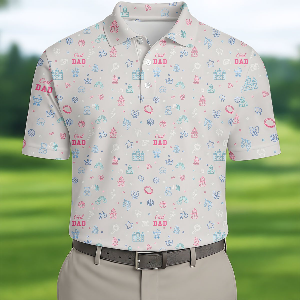 Dad Daughter Doodle Pattern Cute Golf Shirt, Father's Day Golf Shirt, Golf Gift For Dad