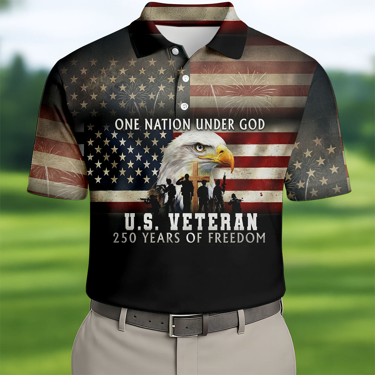 One Nation Under God US Veteran 250 Years Of Freedom Patriotic Golf Shirt, Golf Shirts For Men