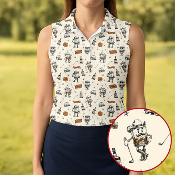 Vintage Bourbon Whiskey Golf Pattern Polo Shirt, Golf Shirts For Women, Women's Golf Apparel