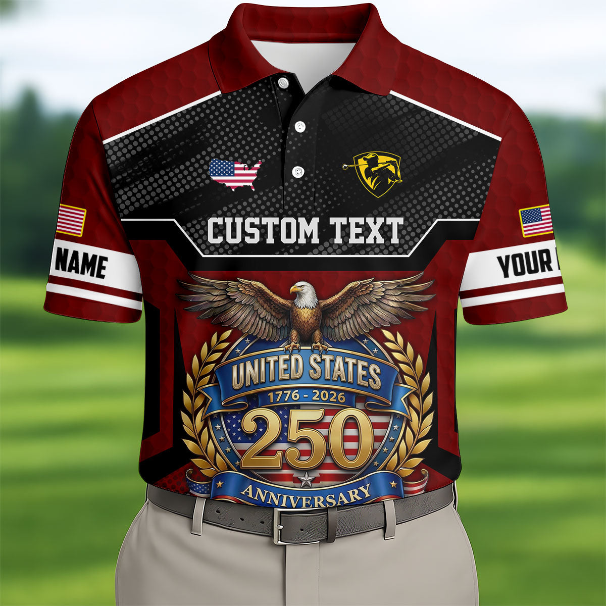 US 250 Anniversary Patriotic 4th Of July Red Golf Shirt, Polo Shirts For Men, Golf Shirts For Men