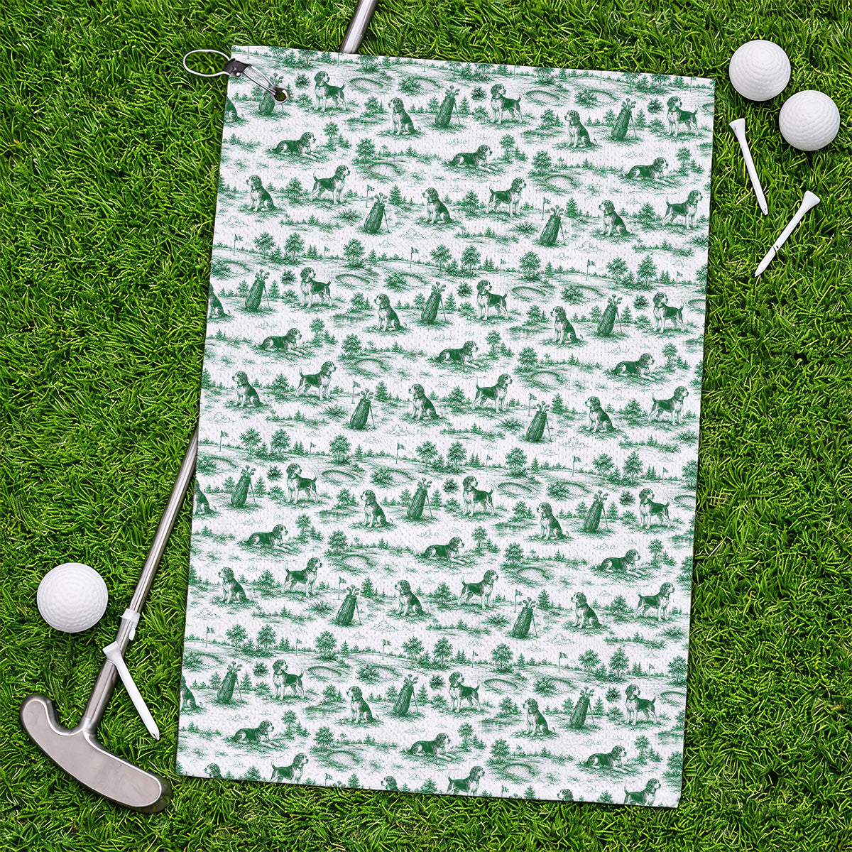 Beagle Toile De Jouy Golf Towel, Vintage Dog Pattern Golf Towels, Beagle Lover Golf Gift