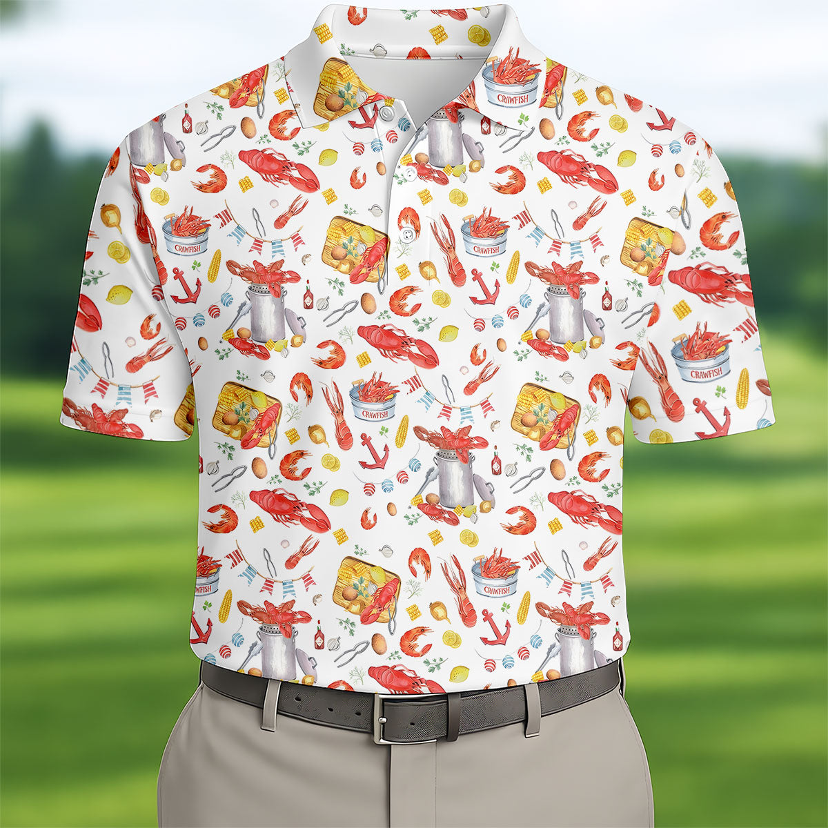 Crawfish Boil Seafood Pattern Polo Shirt, Hawaiian Golf Shirt, Golf Polo Shirts For Men