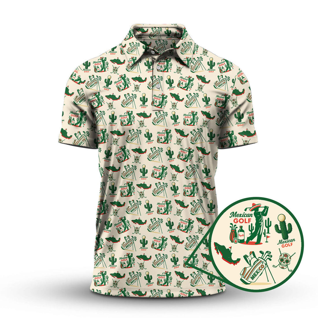 Tequila And Cactus Pattern Golf Shirt For Men, Crazy Golf Shirts, Mexican Golf Polos