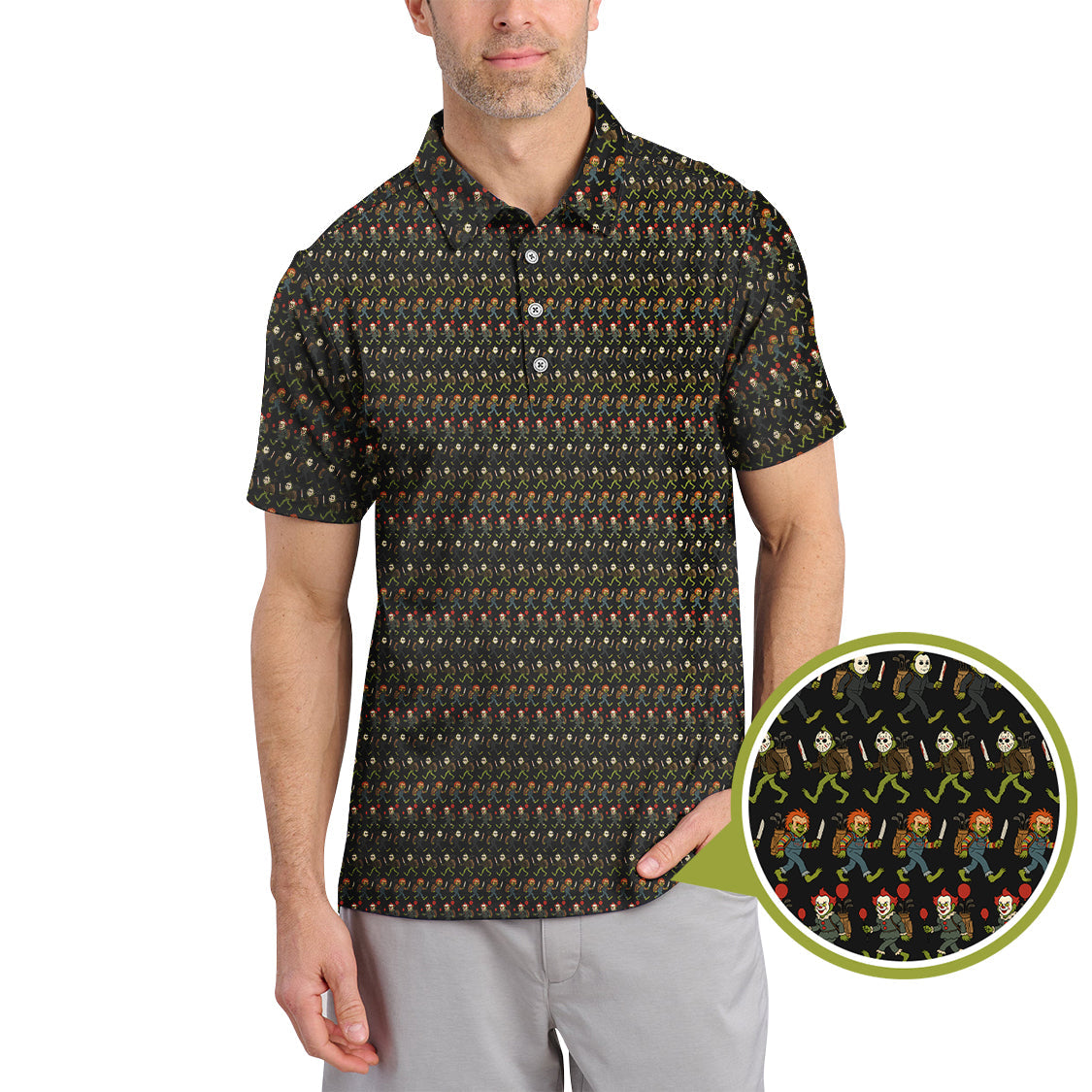 Halloween Golf Shirt, Grinch Halloween Pattern Golf Shirt, Crazy Golf Shirt For Men