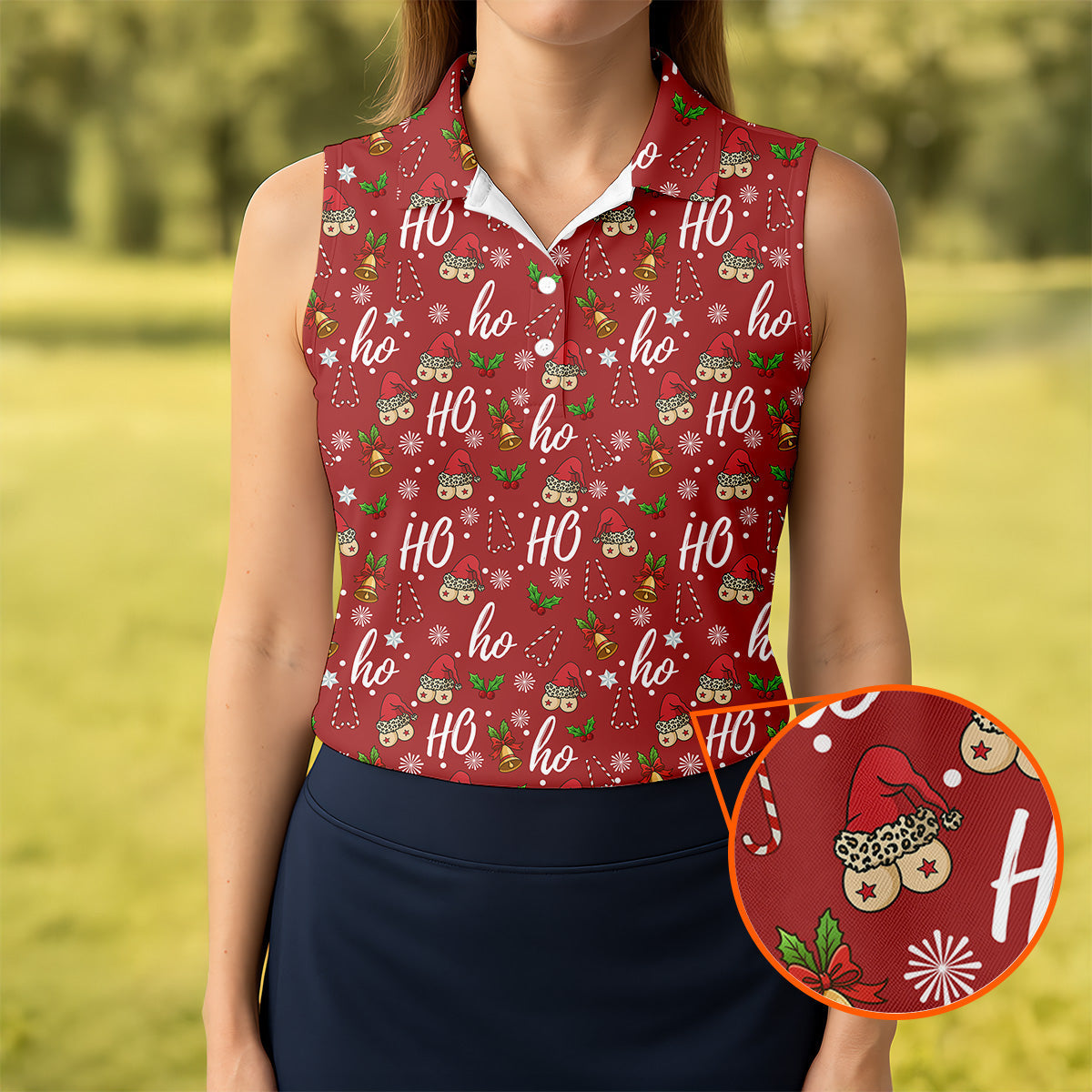Funny Ho Ho Ho Naughty Tits Christmas Golf Shirt, Golf Christmas Gifts, Ladies Golf Shirts