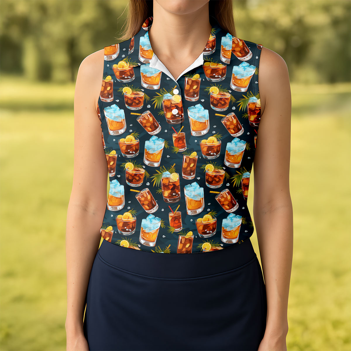 Summer Cocktail Pattern Hawaiian Golf Shirt, Golf Polo For Women, Women's Golf Apparel