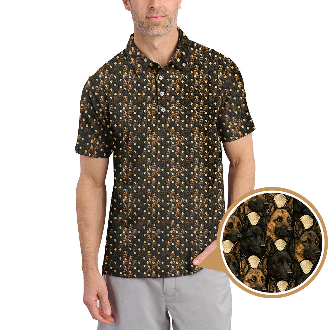 Dog Pattern Golf Shirt For Men, German Shepherd Golf Shirt, Crazy Golf Shirts For Golfer