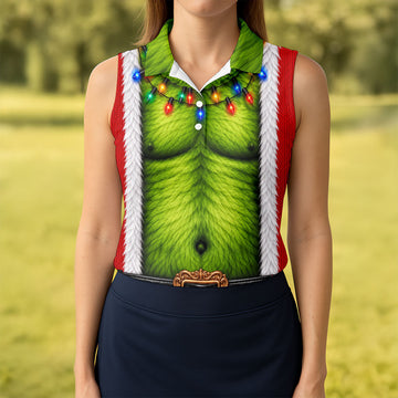 Green Furry Christmas Lights Golf Polo Shirt, Christmas Golf Shirt, Women’s Golf Apparel