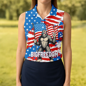 Bigfreedom Red White Blue Patriotic Bigfoot 4th Of July Golf Shirt, 250 Years Golf Shirt For Women