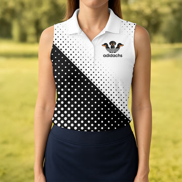 Adidachs Funny Dachshund White Golf Shirt, Fun Women's Golf Shirts, Ladies Golf Shirts