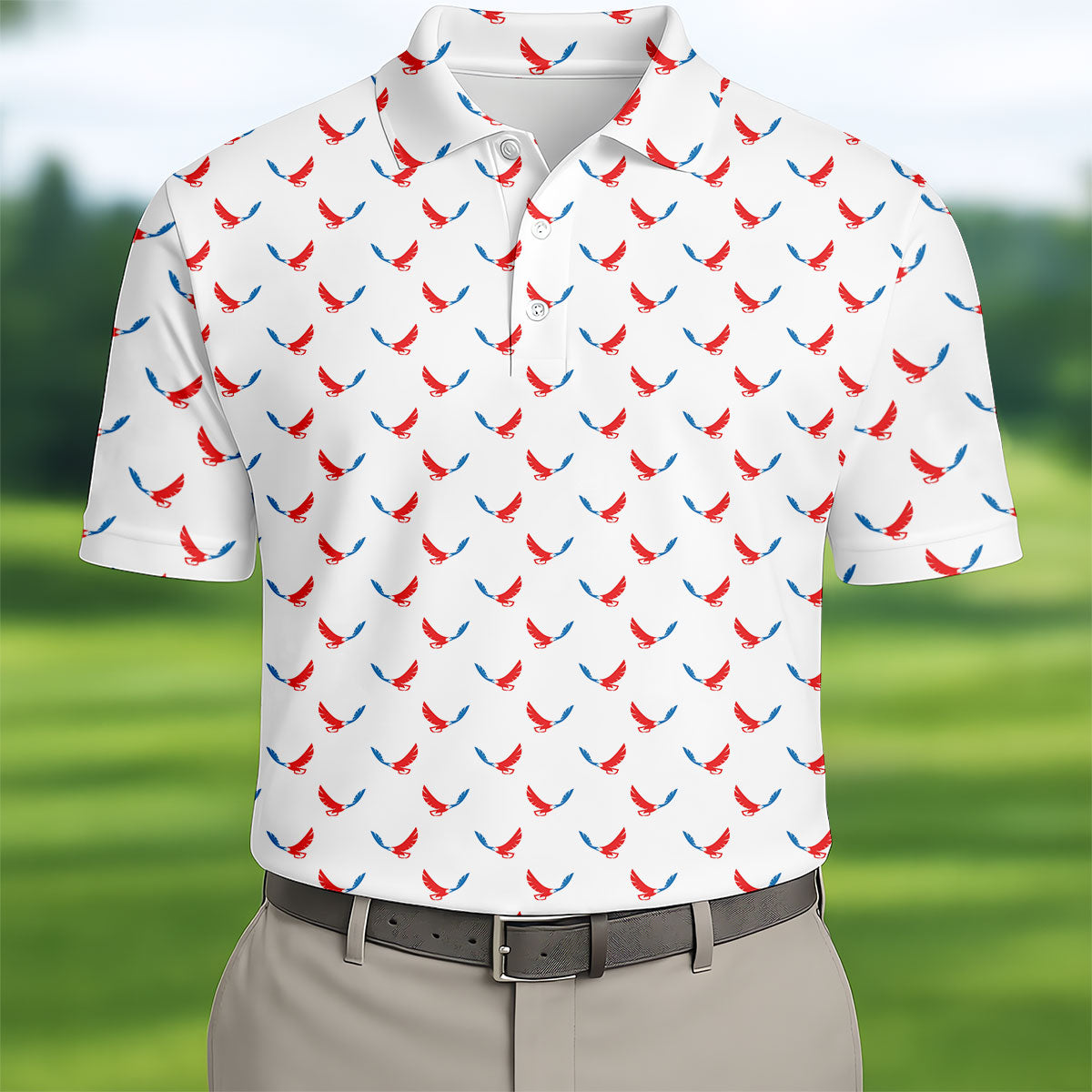 Red White Blue Eagle White Golf Shirt, 4th Of July Golf Shirt, 250th Anniversary Patriotic Golf Shirts For Men