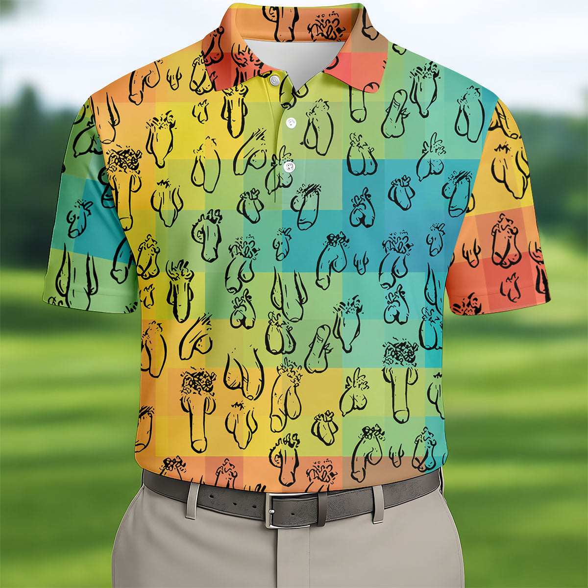 Funny Penis Doodle Color Block Golf Polo Shirt, Men's Golf Polo, Printed Golf Shirts