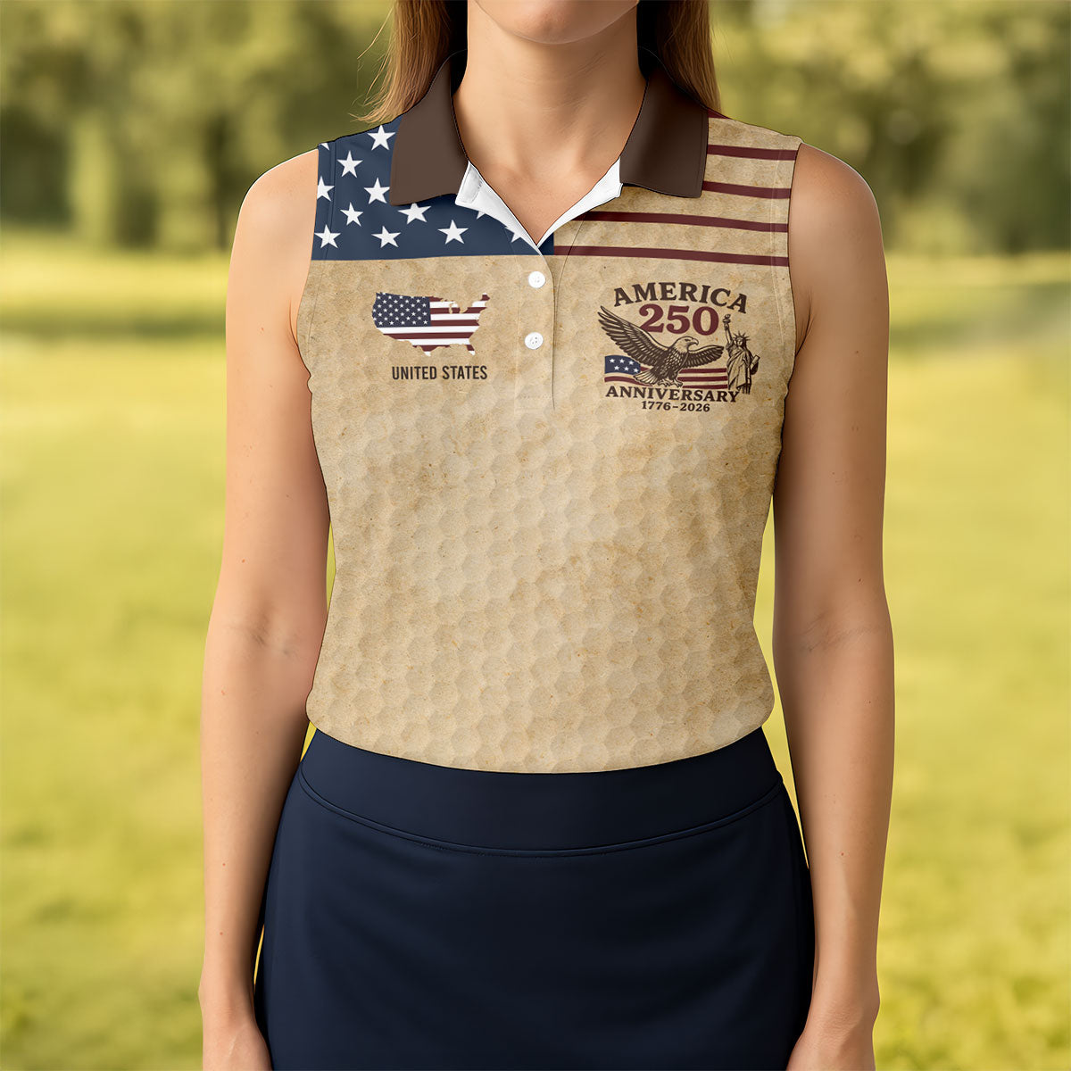 America 250 US Flag Pattern Retro Golf Shirt, Patriotic 4th Of July Golf Shirt For Women