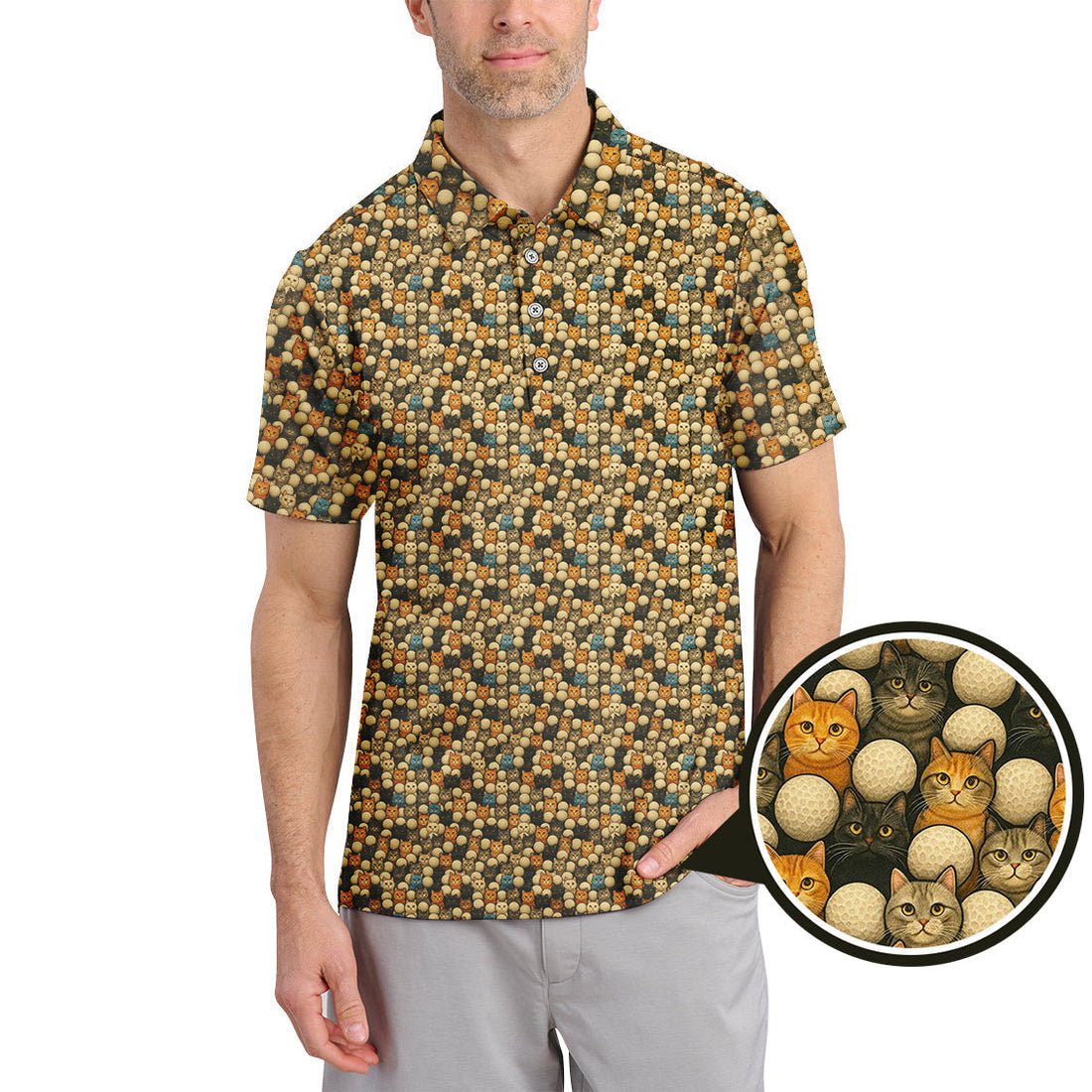 Funny Cat Golf Shirt For Golfer - Cat Pattern Golf Shirt - Golf Gift For Cat Lovers