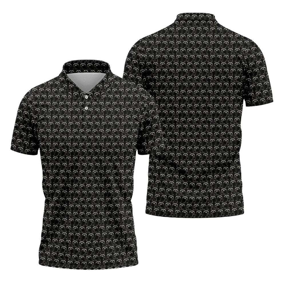 Funny Rude Raccoon Middle Finger Black Polo Shirt, Mens Golf Polo, Mens Golf Apparel