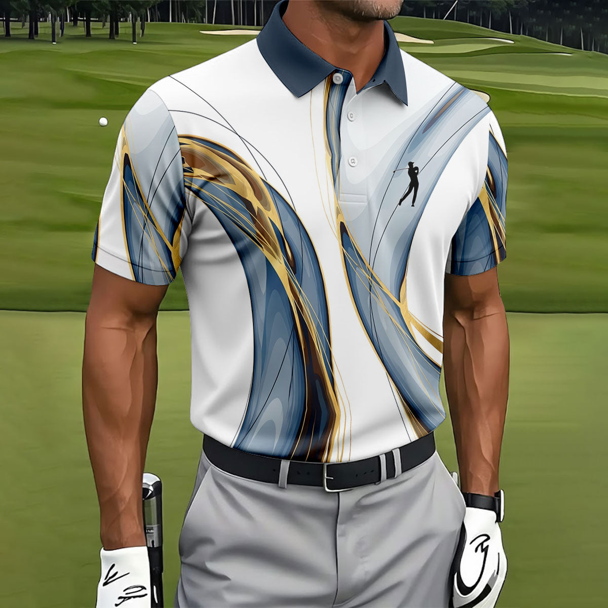 Abstract Line Art Retro Golf Shirt, Golf Shirts For Men, Polo Shirts For Men, Golf Gift For Men