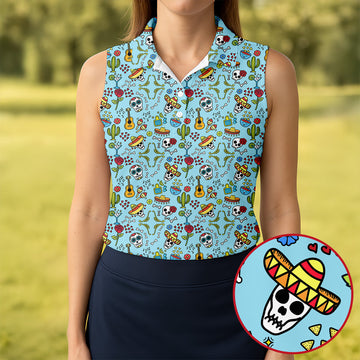 Mexican Sugar Skull Sombrero Guitar Cinco De Mayo Celebration Fiesta Themed Golf Shirt For Women