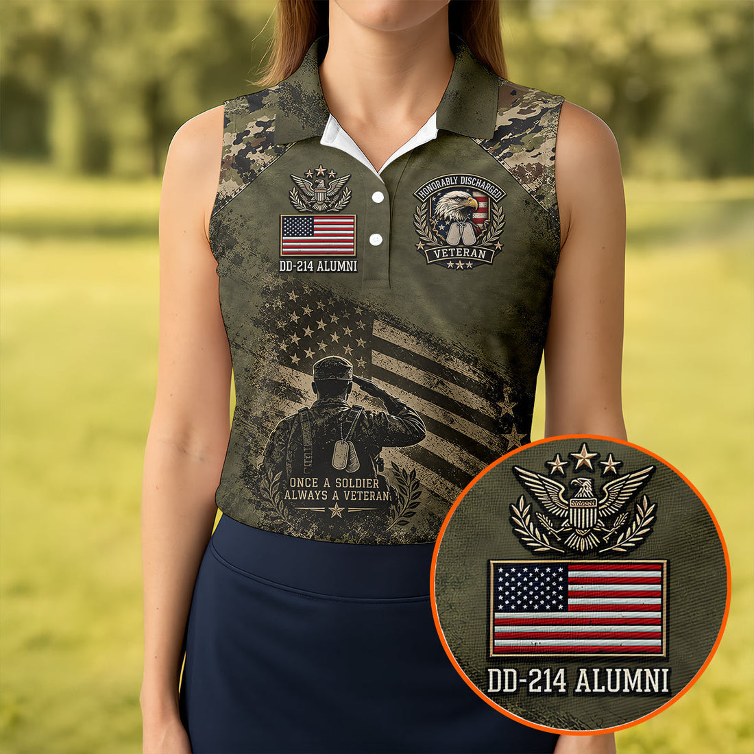DD-214 Honorably Discharged Camo Polo Shirt, Womens Golf Polo, Veterans Day Shirt
