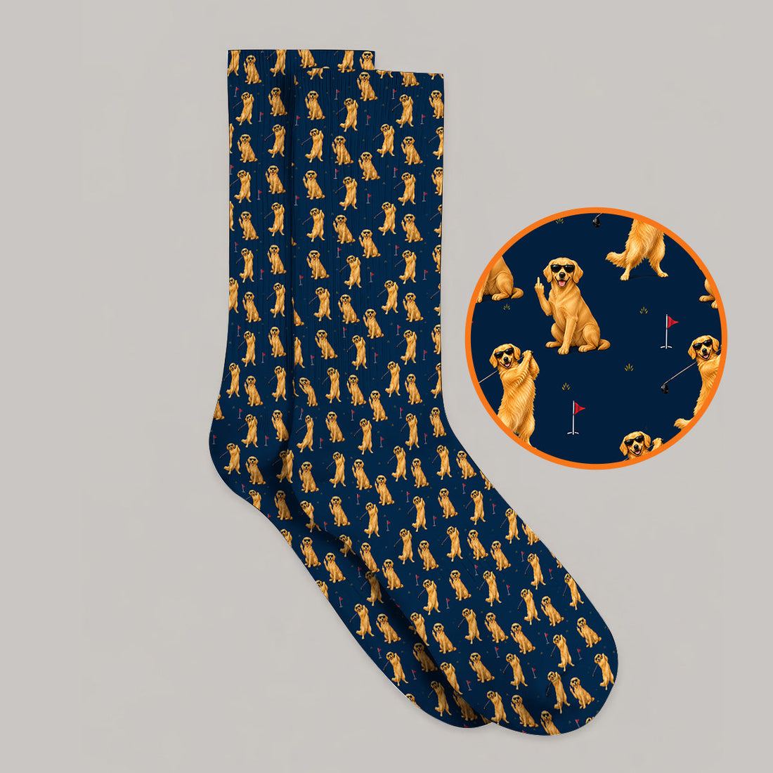 Golden Retriever Fairway Golf Socks, Golf Dog Pattern Sock, Gift For Golden Retriever Owners