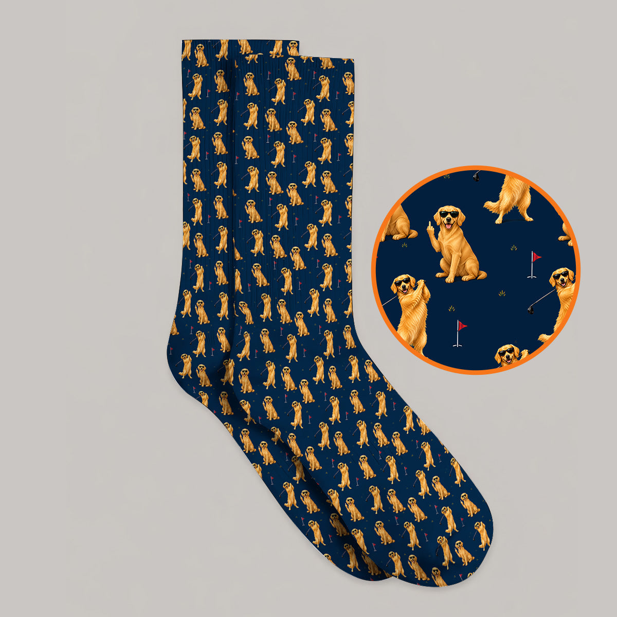 Golden Retriever Fairway Golf Socks, Golf Dog Pattern Sock, Gift For Golden Retriever Owners