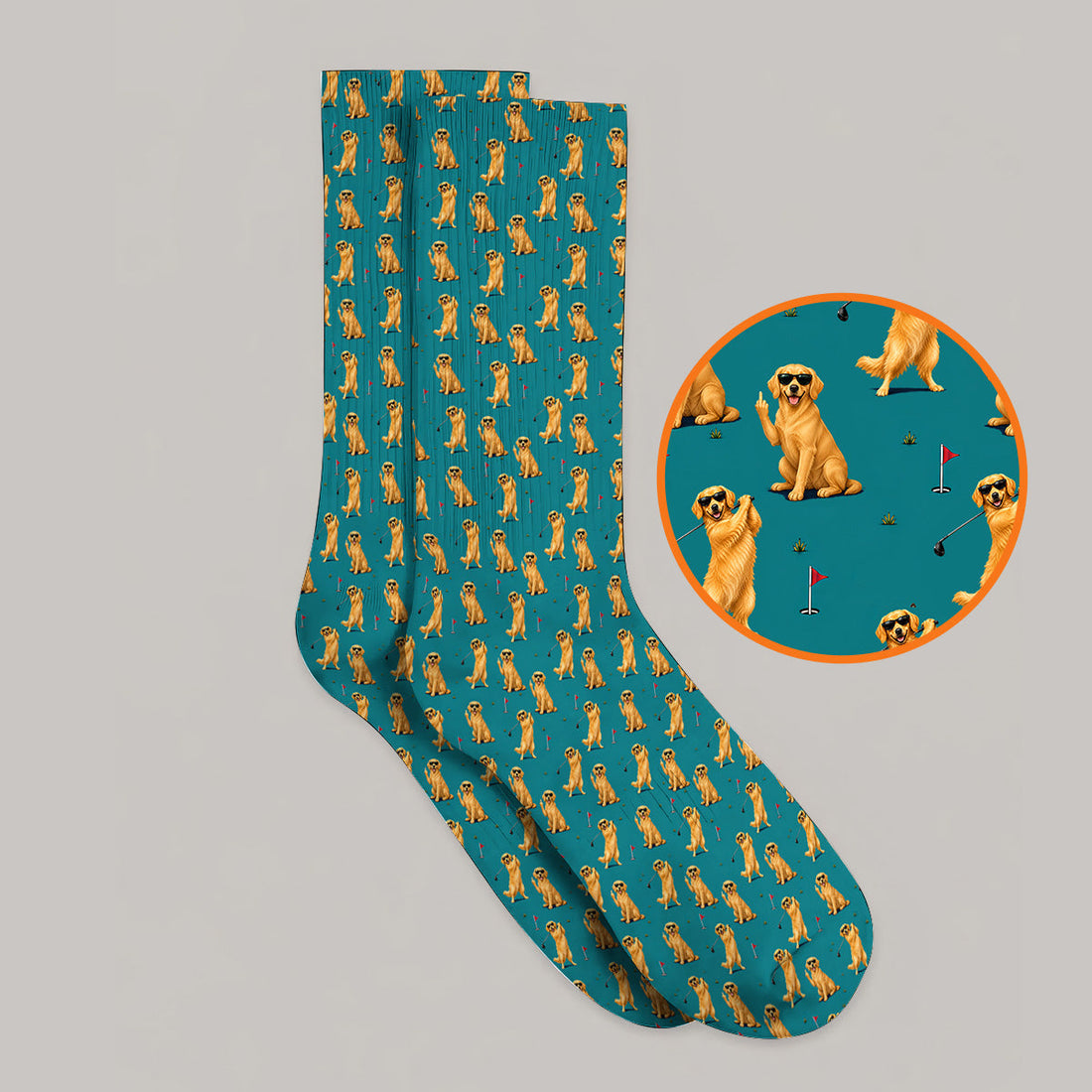 Golden Retriever Fairway Golf Socks, Golf Dog Pattern Sock, Gift For Golden Retriever Owners