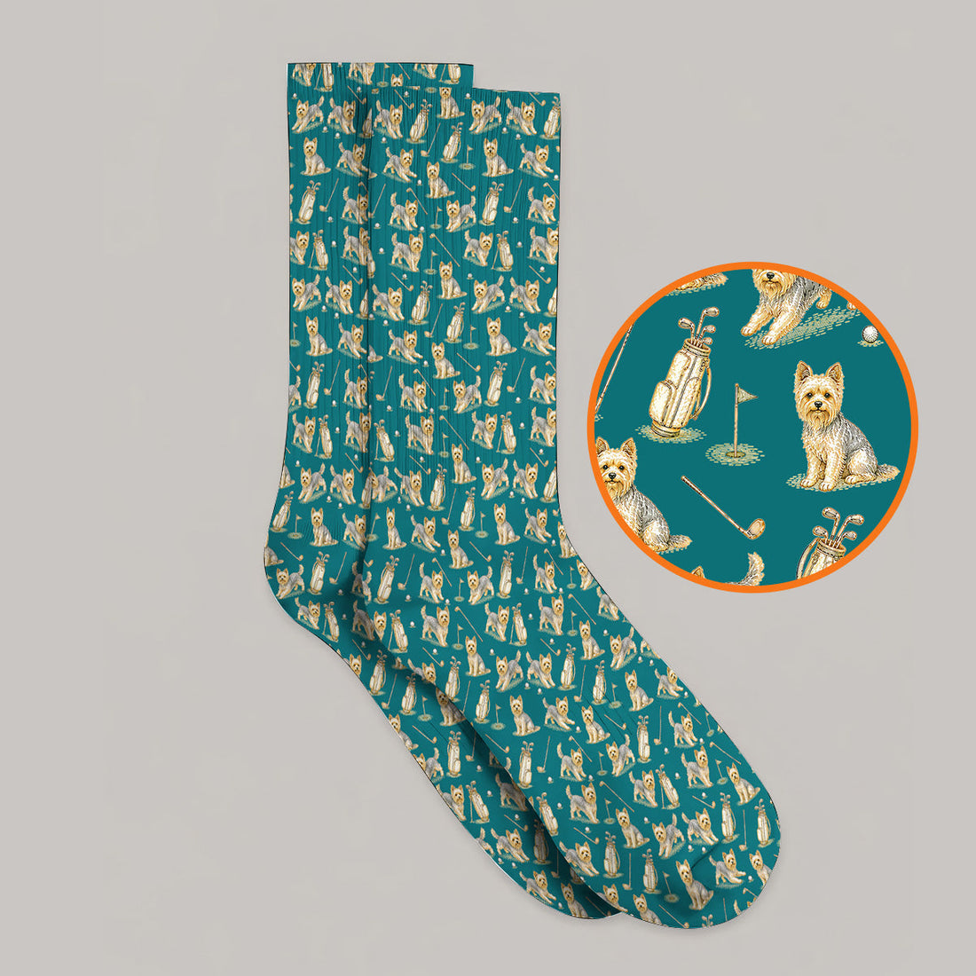 Yorkshire Terrier Golf Socks, Vintage Yorkie Golf Pattern Socks, Cute Dog Lover Golf Apparel For Golfer