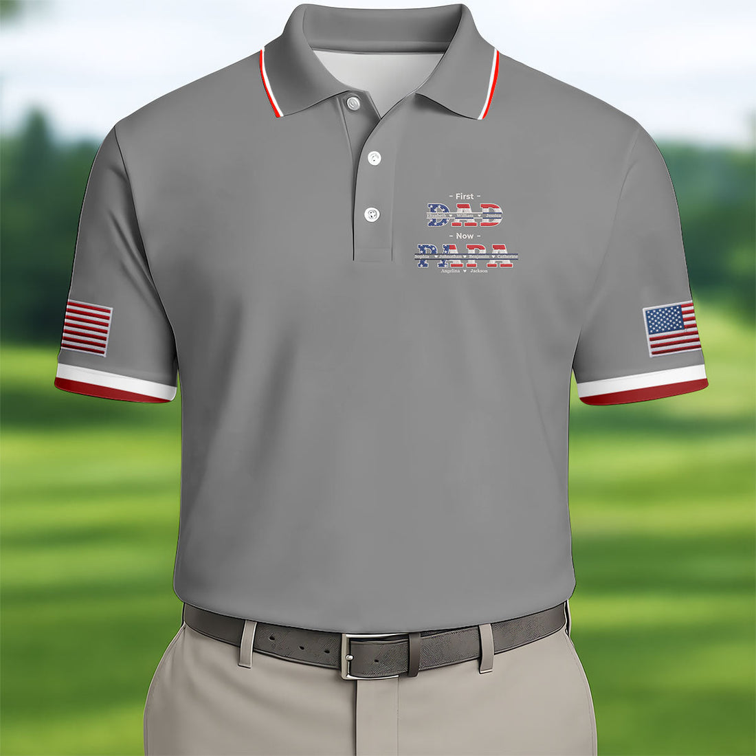 Gray First Dad Now Grandpa Golf Polo Shirt, Mens Golf Polo, Printed Golf Shirts