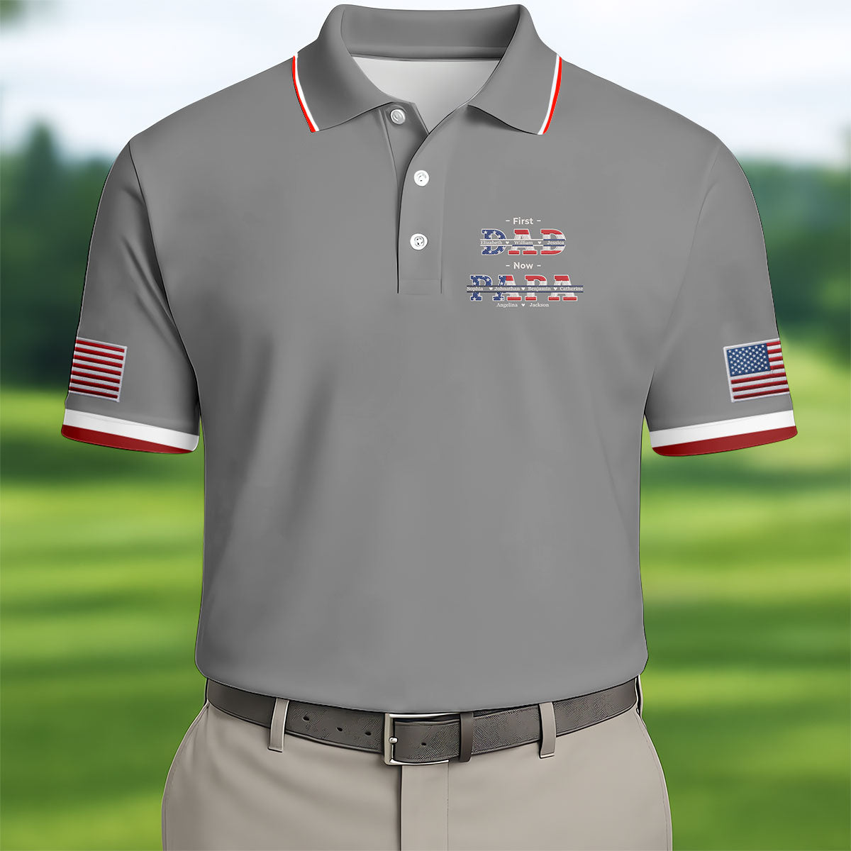 Gray First Dad Now Grandpa Golf Polo Shirt, Mens Golf Polo, Printed Golf Shirts