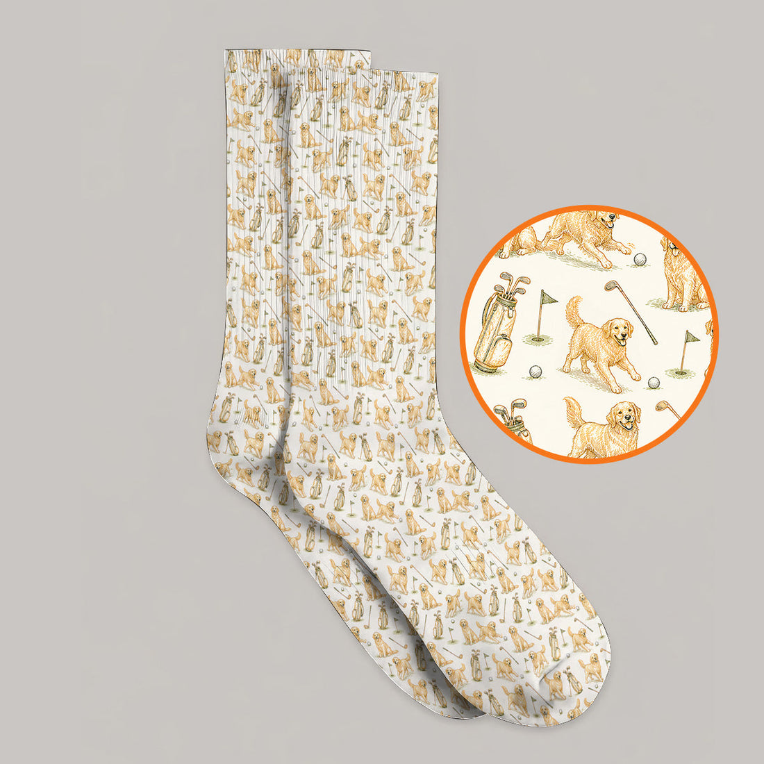 Vintage Golden Retriever Pattern Golf Sock, Golden Retriever Golf Socks, Perfect Gift For Golf Lovers