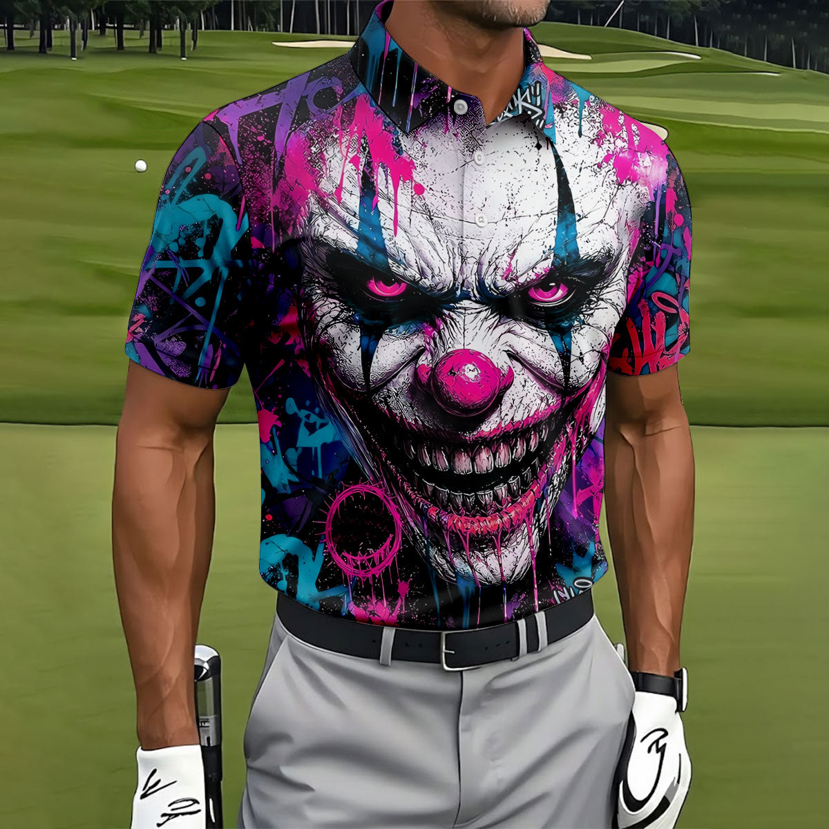 Halloween Horror Character Golf Shirt, Mens Golf Polo, Printed Golf Shirts