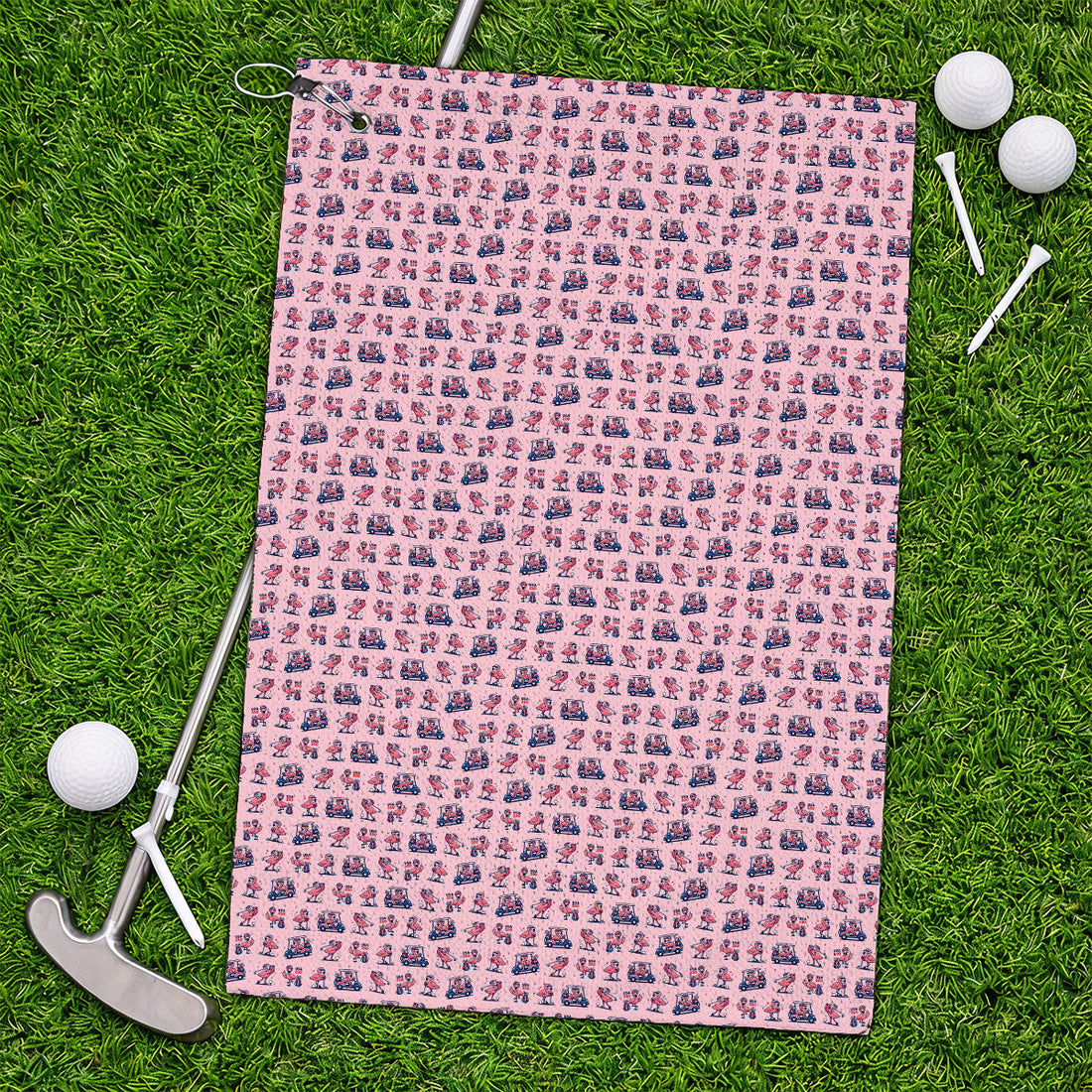Funny Flamingo Pattern Golf Towels, USA 250 Patriotic Summer Golf Towel, Crazy Golf Gift For Golfer