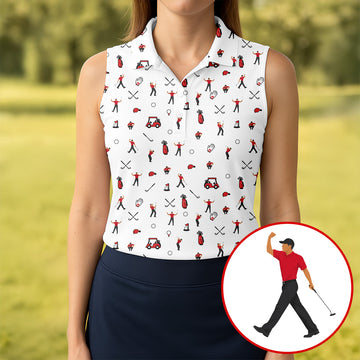 Golf Player Pattern Polo Shirt, Women's Golf Tops, Ladies Golf Shirt