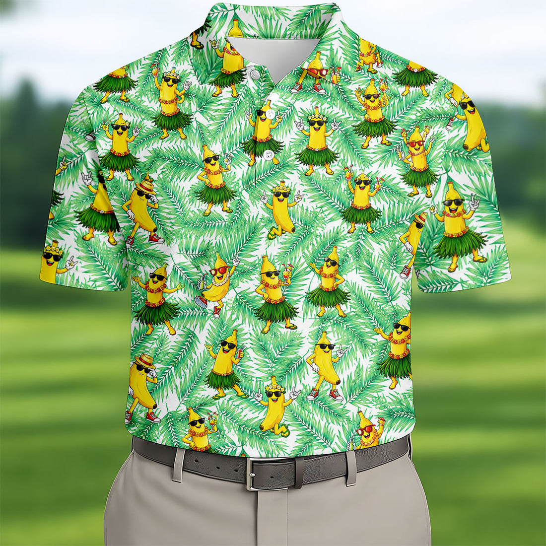 Funny Hula Banana Tropical Hawaiian Golf Shirt, Mens Golf Polo, Printed Golf Shirts
