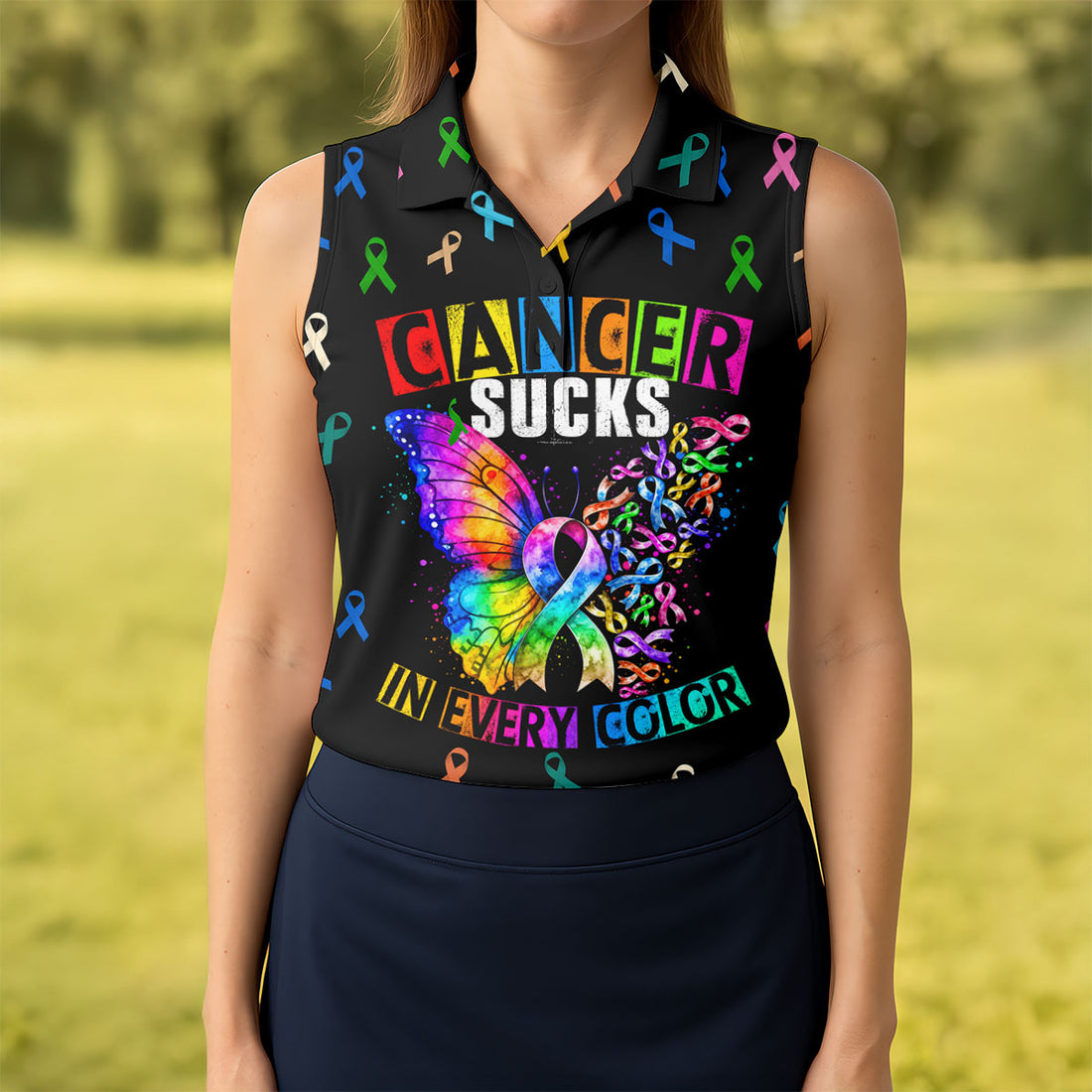 Cancer Sucks In Every Color Breast Cancer Polo Shirt, Women’s Golf Polo, Ladies Golf Top