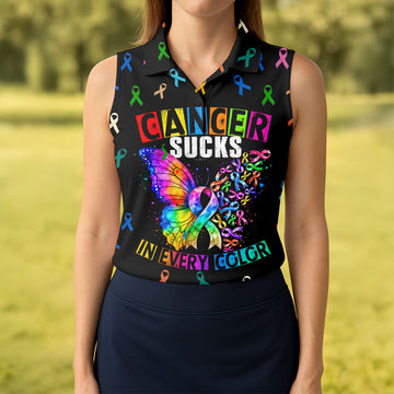 Cancer Sucks In Every Color Breast Cancer Polo Shirt, Women’s Golf Polo, Ladies Golf Top