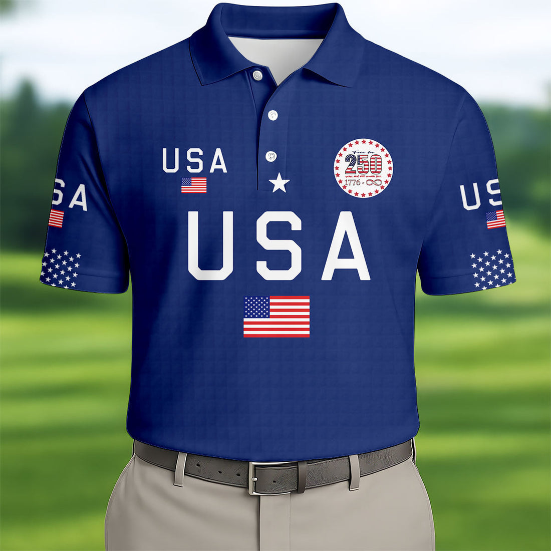 Free For 250 Years Patriotic Golf Shirt, 4th Of July Golf Shirt, 250th Anniversary Polo Shirts For Men