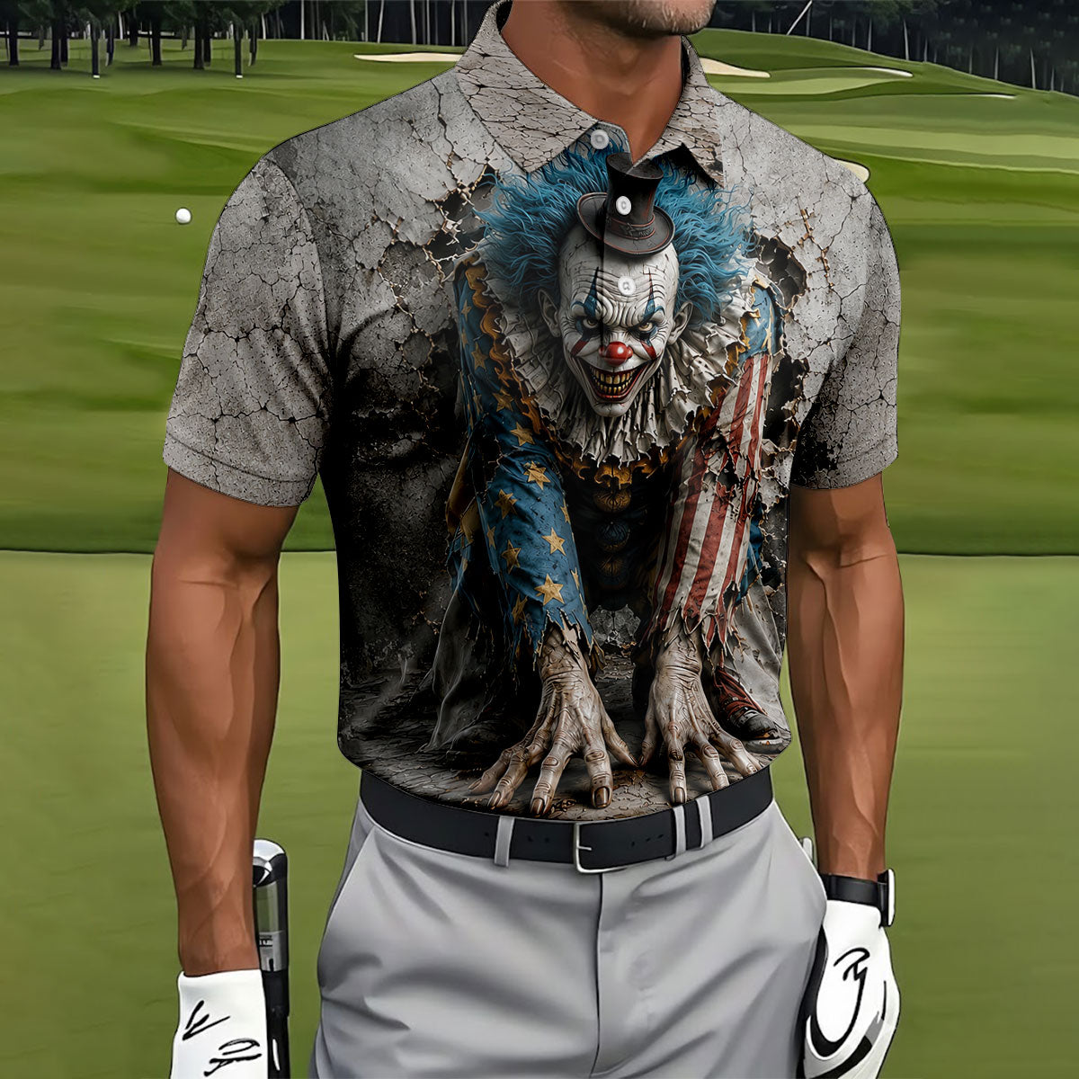 Cracked Wall Horror Character Halloween Shirt, Printed Golf Shirts, Golf Polo Shirts For Men