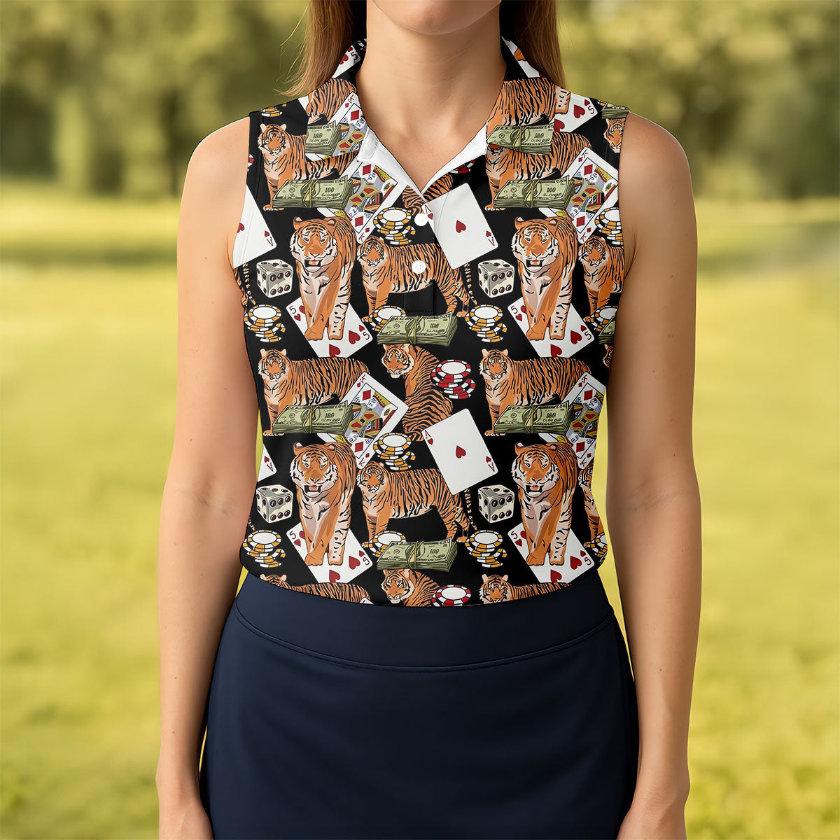 Money Tiger Poker Dice Chips And Cards Hawaiian Golf Shirt, Golf Shirt For Women