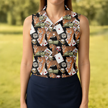 Money Tiger Poker Dice Chips And Cards Hawaiian Golf Shirt, Golf Shirt For Women