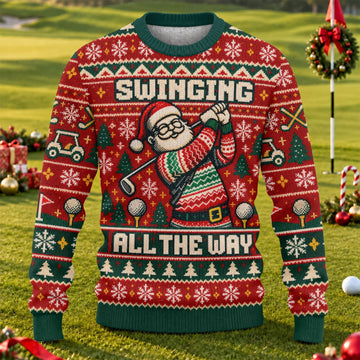 Santa Swinging All The Way Ugly Christmas Sweater, Christmas Sweaters, Golf Gifts