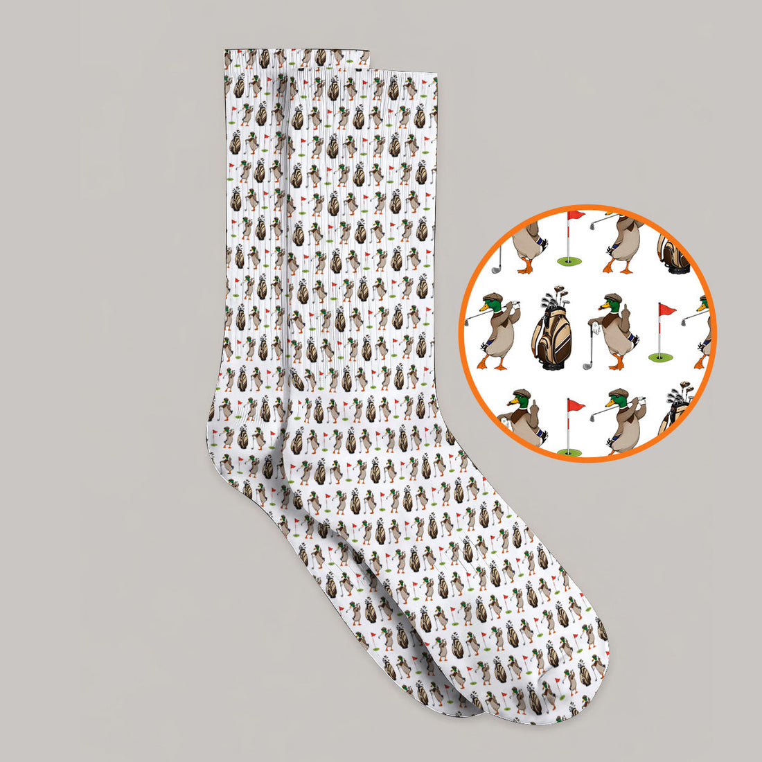 Mallard Duck Golf Sock, Funny Waterfowl Pattern Golf Socks, Perfect Gift for Golfers & Duck Hunters