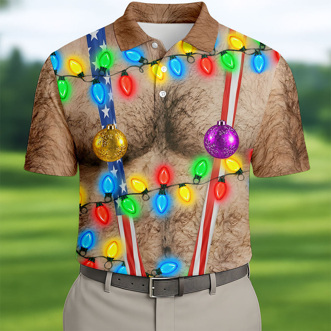 Christmas Lights Suspenders Polo Shirt, Golf Polo Shirts For Men, Mens Golf Shirts