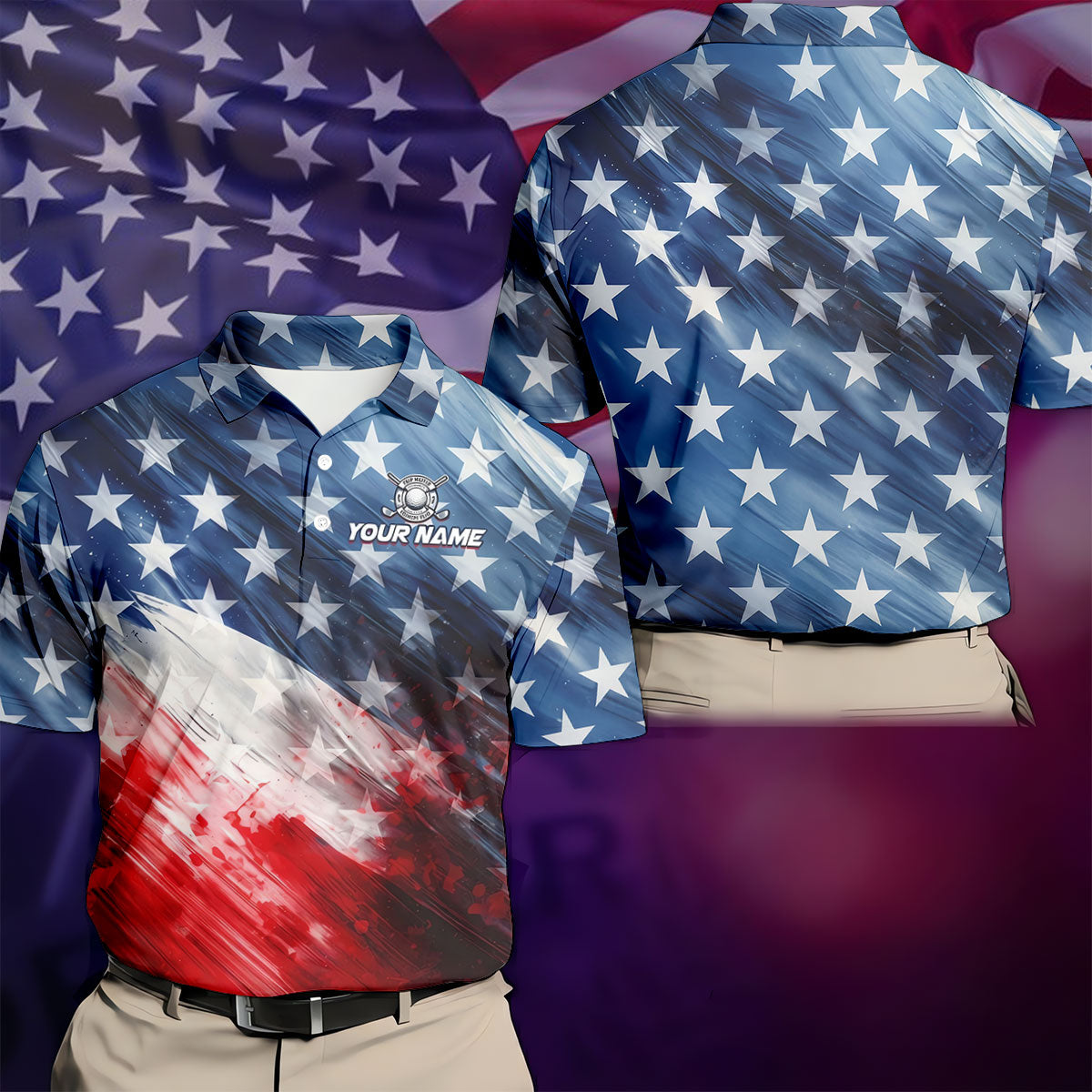 Red White Blue Gradient Art 4th Of July Patriotic Golf Shirt, 250 Years Golf Shirts For Men