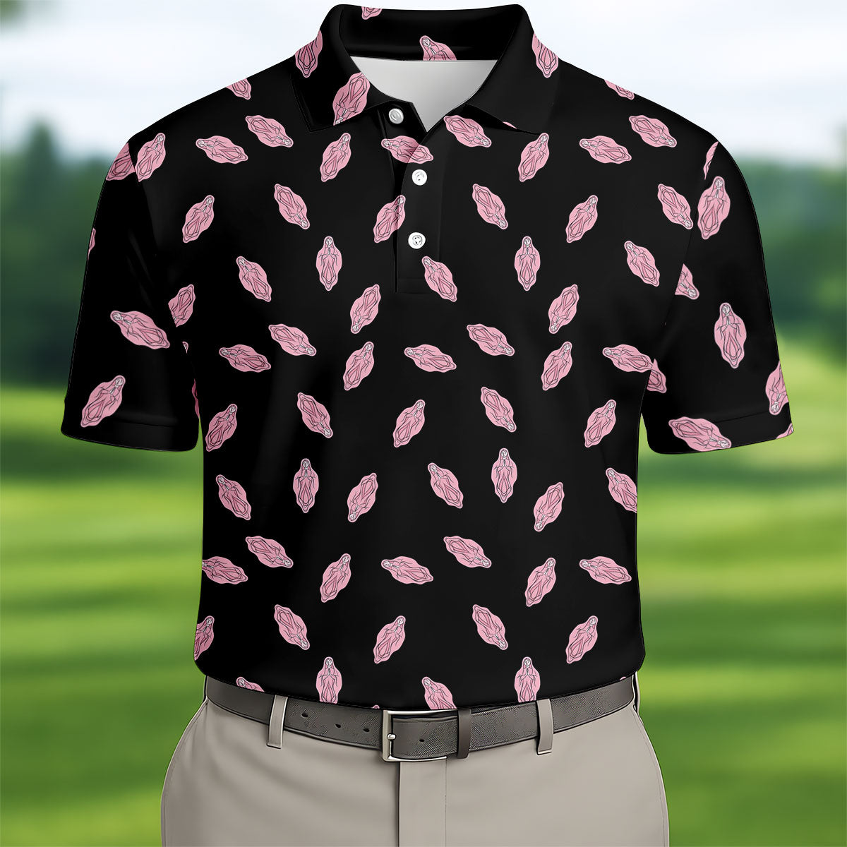 Funny Pink Adult Humor Pattern Polo Shirt, Mens Golf Polo, Golf Polo Shirts For Men