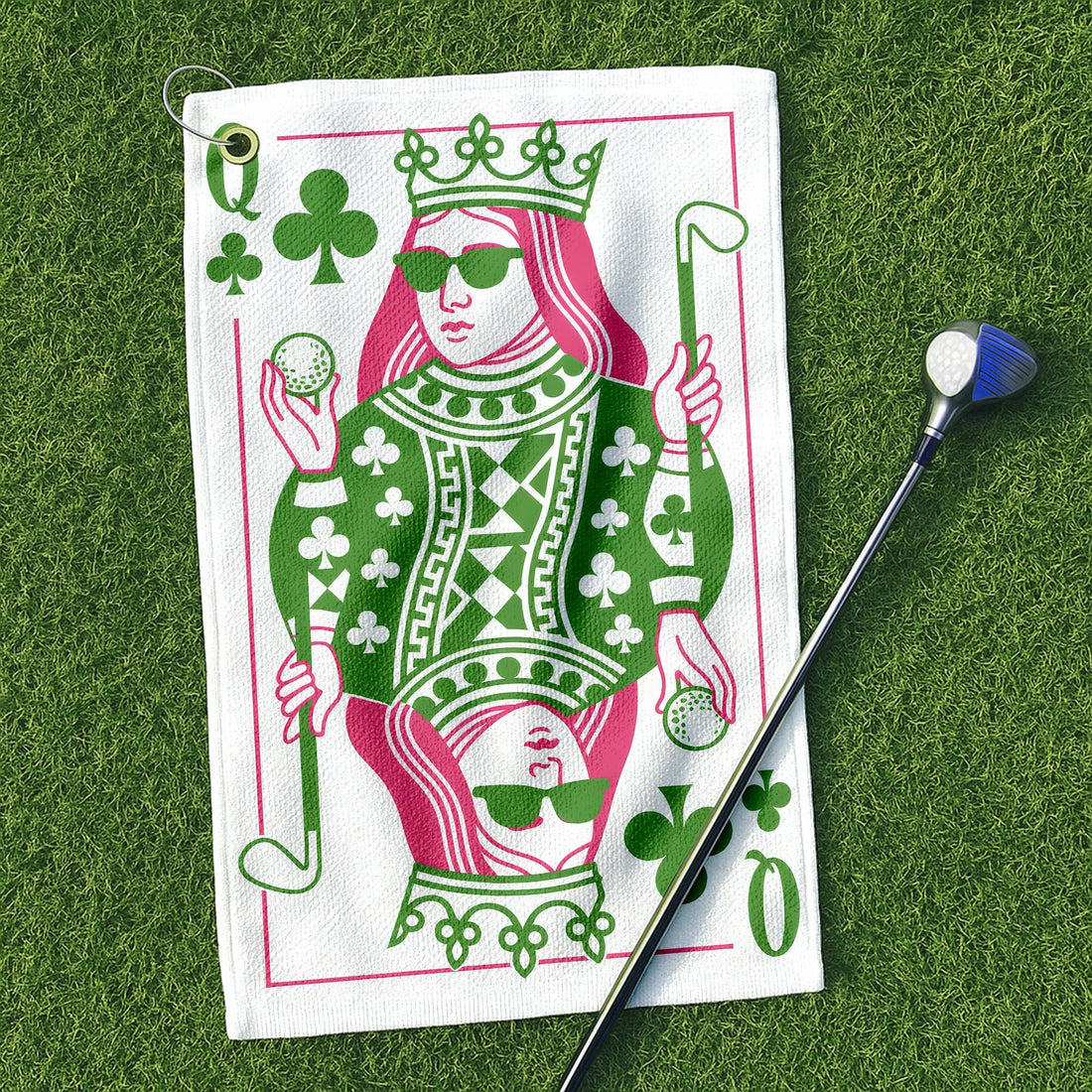Queen Of Clubs Playing Card Golf Towel, Microfiber Golf Towel, Golf Accessories