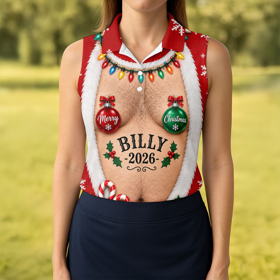 Custom Name Ornament Merry Christmas Golf Shirt, Golf Shirts For Women, Women's Golf Tops