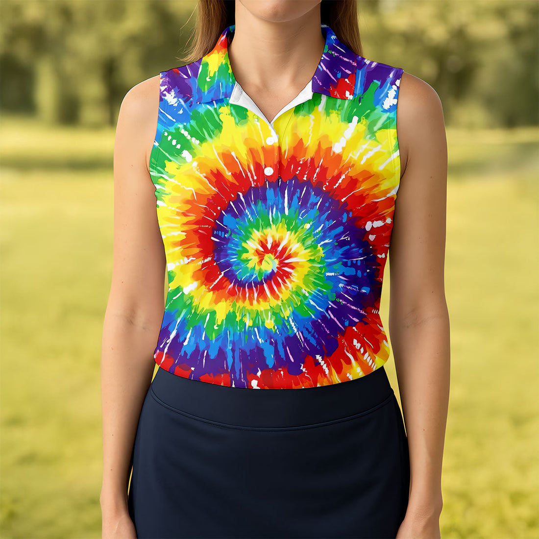 LGBT Rainbow Tie-Dye Ladies Golf Tops, Pride Month Celebrate Golf Shirt For Women