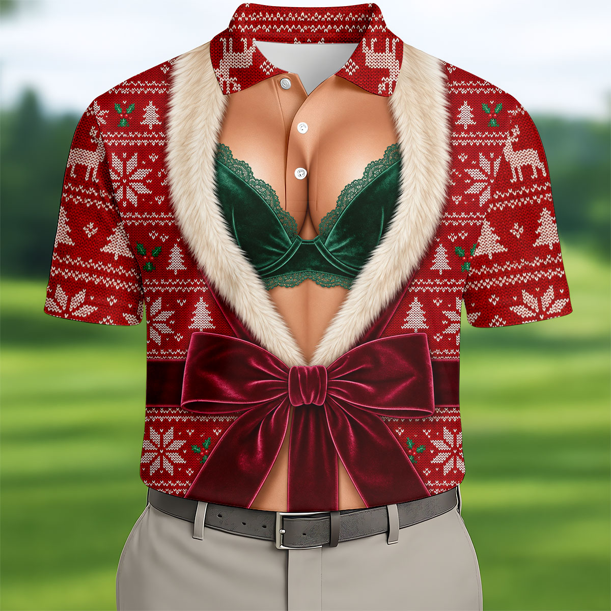 Funny Festive Christmas Costume Polo Shirt, Mens Golf Polo, Golf Apparel For Men