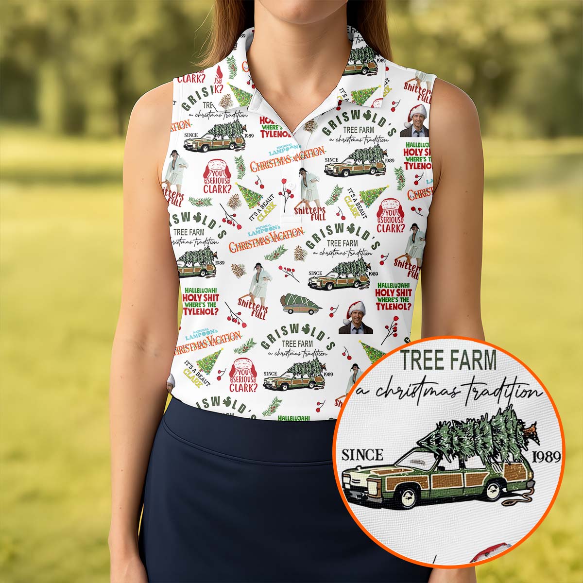 Tree Farm Christmas Golf Shirt, White Polo Women, Fun Women's Golf Shirts, Ladies Golf Polos