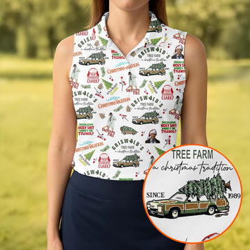 Tree Farm Christmas Golf Shirt, White Polo Women, Fun Women's Golf Shirts, Ladies Golf Polos